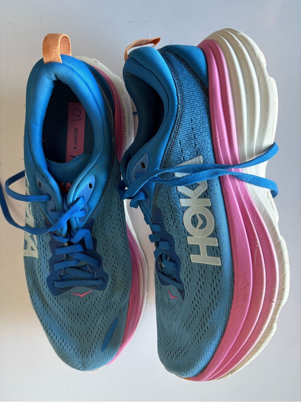 Hoka Women's Blue and Pink Bondi 8 Running Shoes